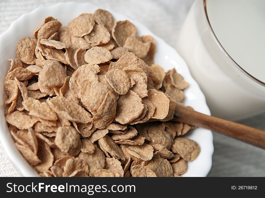 Corn-flakes and milk close up photo. Corn-flakes and milk close up photo