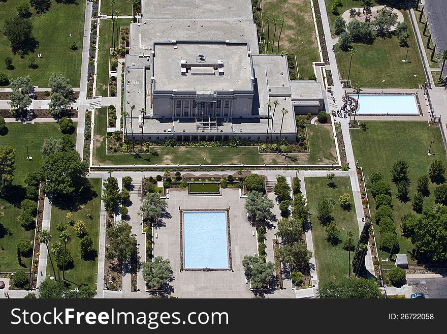 Overhead view of the LDS Temple in Mesa, Arizona. Overhead view of the LDS Temple in Mesa, Arizona