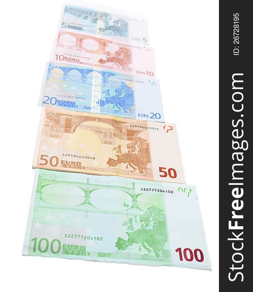 Euro currency bank notes, isolated towards white background. Euro currency bank notes, isolated towards white background