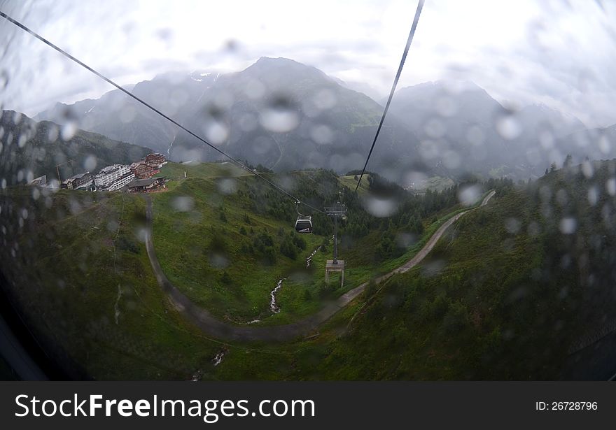 Ropeway in the rain