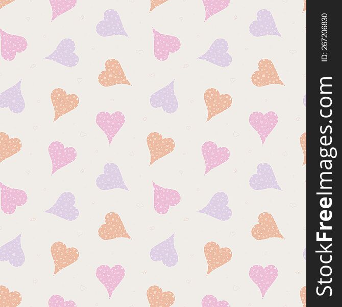 Simple Seamless Pattern With Pastel Hearts. Valentines Day Background. Design For Packaging, Notebooks, Planner And Textiles. Past