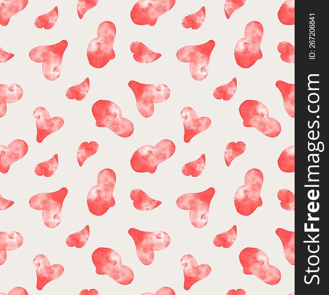 Watercolor heart pattern. Seamless pattern for Valentine& x27 s day. Design for gift paper, textile and stationery