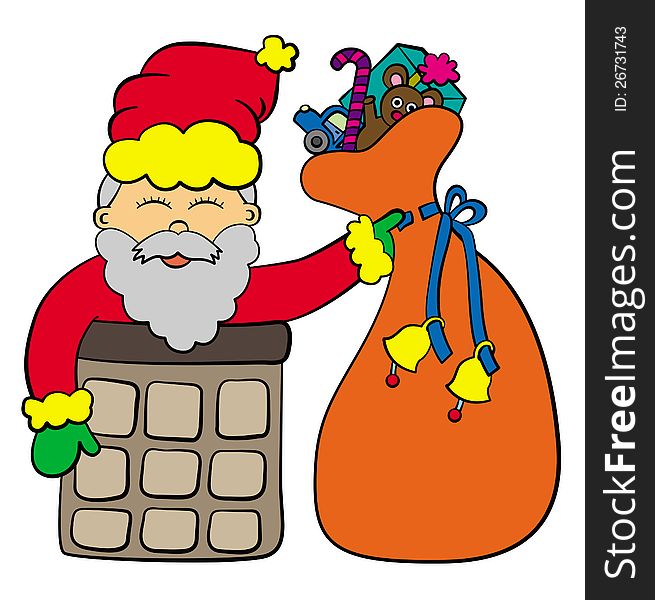 A funny illustration of Santa Claus coming out of a chimney. A funny illustration of Santa Claus coming out of a chimney