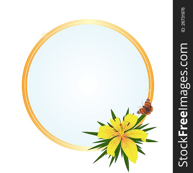 Frame with a bouquet of flowers and flying butterflies. The illustration on a white background. Frame with a bouquet of flowers and flying butterflies. The illustration on a white background.