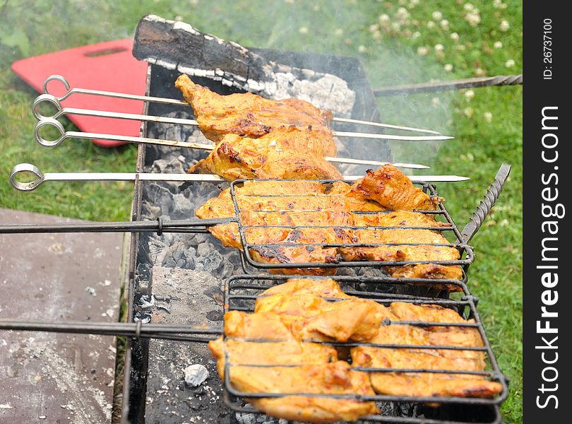 Tasty Grill Kebab On A Charcoal