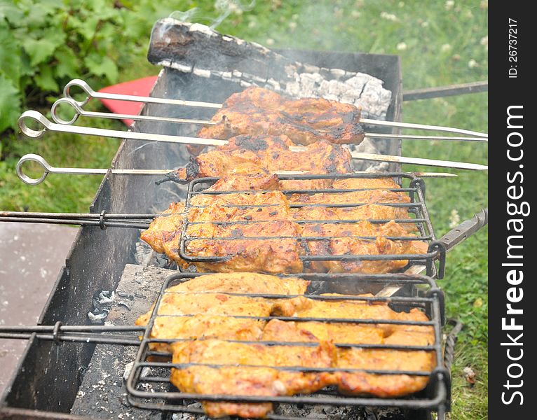 Tasty Grill Kebab On A Charcoal