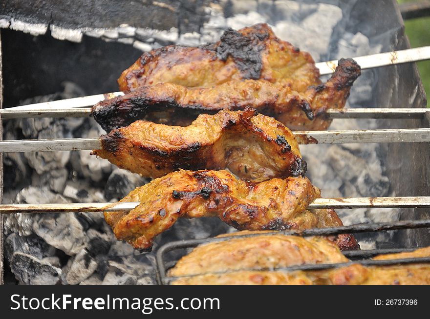 Tasty grill kebab on a charcoal