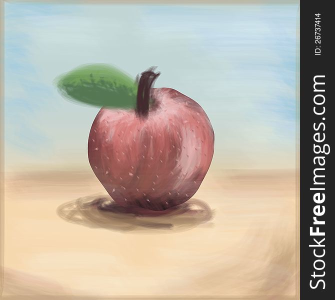 Painterly Apple, Freehand Drawing Linear Style,