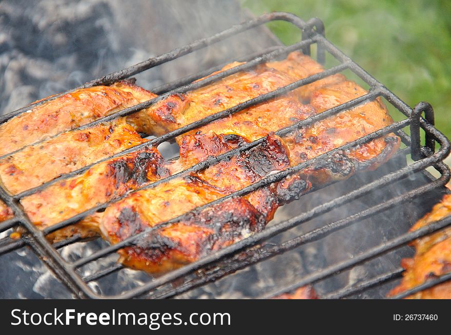 Tasty grill kebab on a charcoal