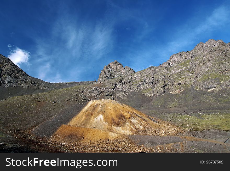 The old mine exploded in the Caucasus mountains. The old mine exploded in the Caucasus mountains.