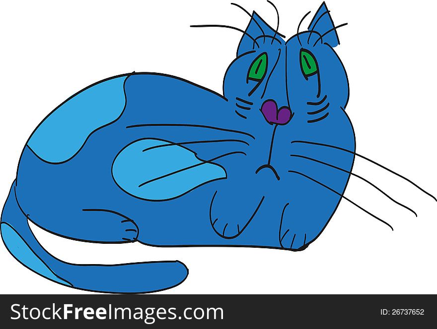 Vector illustration of sad blue cat