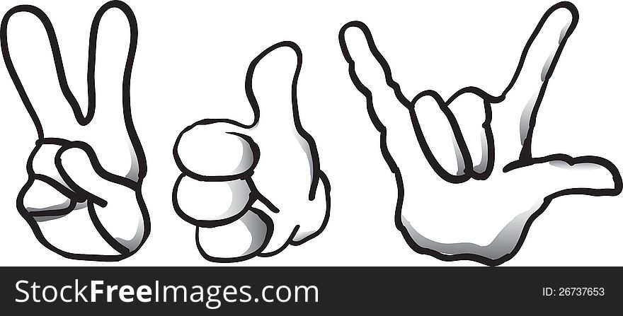 Vector illustration of three human hands. Vector illustration of three human hands