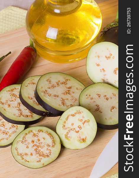 Fresh eggplant on the kitchen table