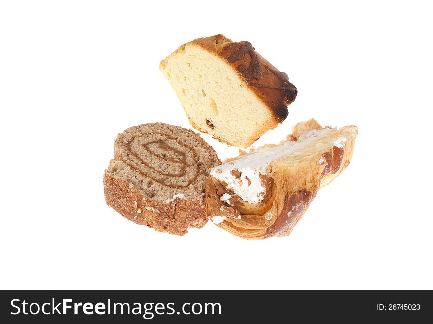 Delicious cakes on a white background. Isolated on a white.