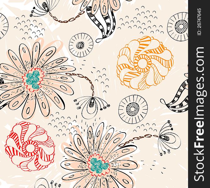 Abstract pattern with hand-drawn fantasy flowers . Abstract pattern with hand-drawn fantasy flowers .