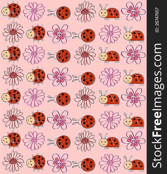 Cute hand draw seamless pattern with ladybirds.