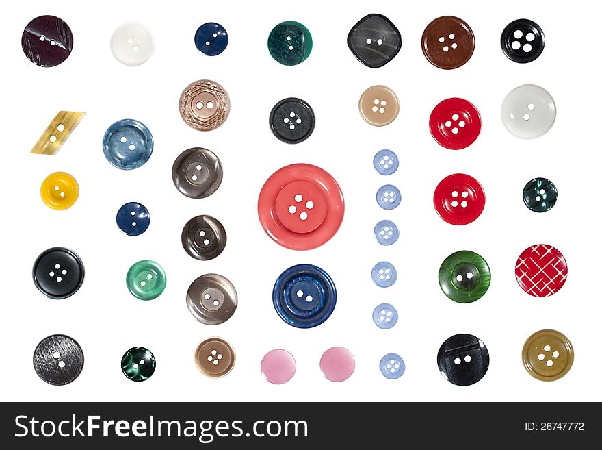 Photo of a collection of buttons on a white background