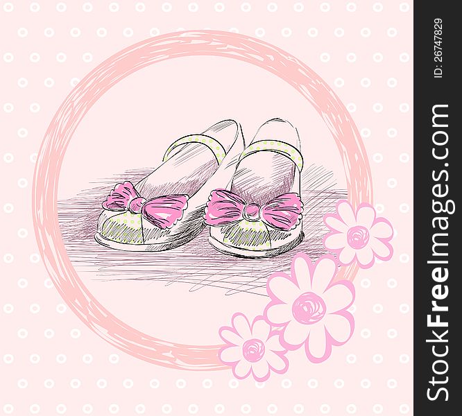 Fashionable shoes for little girls in a framework. Fashionable shoes for little girls in a framework.