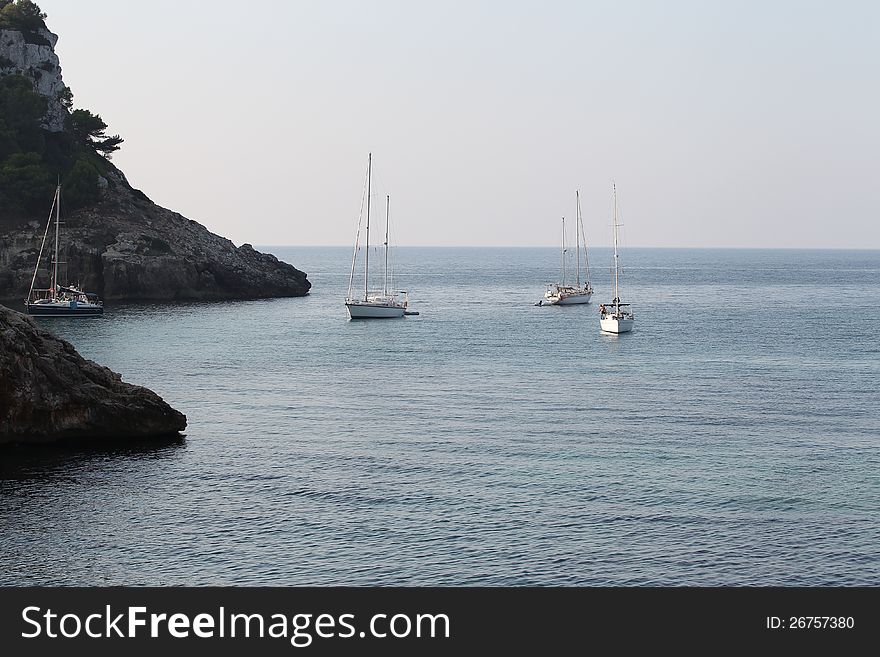 Seascape with yacht Mediterranean Sea, Balearic Islands