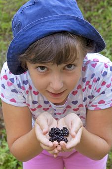Cute Girl Showing Blackberries In Her Hands Stock Image