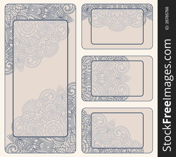 Vector vintage invitation card set. Template frame design for card.