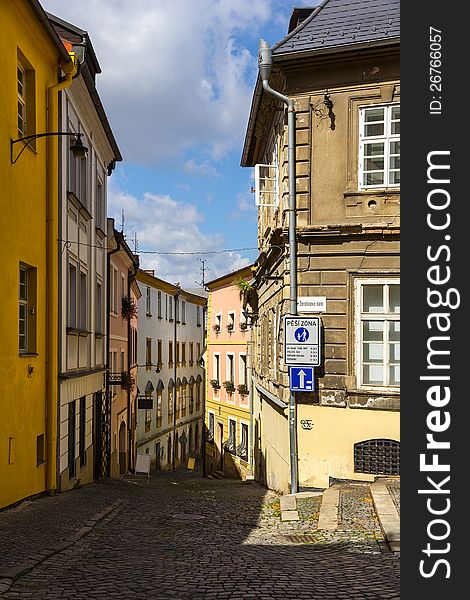 View of an old street in Olomouc (OlmÃ¼tz), Czech Republic. View of an old street in Olomouc (OlmÃ¼tz), Czech Republic.