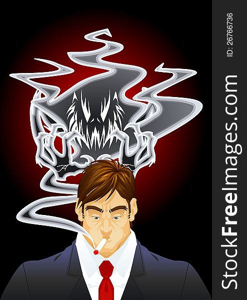 Illustration of a man smoking with demon of smoke. Smoking is dangerous for health. Illustration of a man smoking with demon of smoke. Smoking is dangerous for health