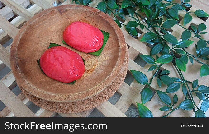 Red snacks from Indonesia made from glutinous rice flour. we used to called kueku