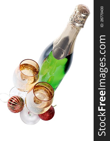 Champagne glasses and toys isolated