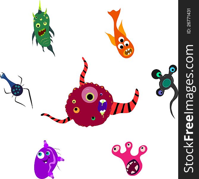 Set of bright fantastic toilet monsters microbes. Set of bright fantastic toilet monsters microbes