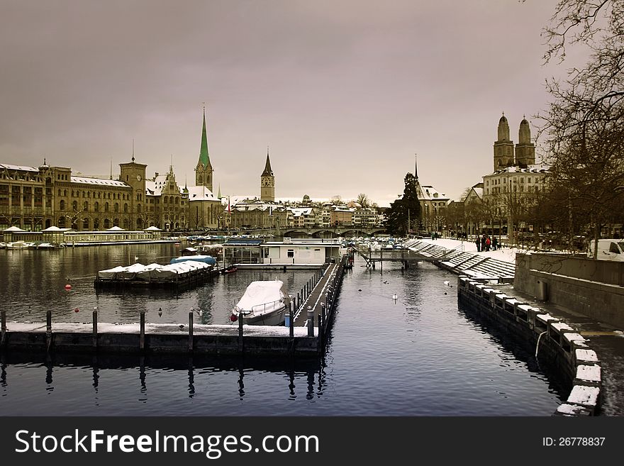 Panoramic view on the Old Town in ZÃ¼rich. Panoramic view on the Old Town in ZÃ¼rich