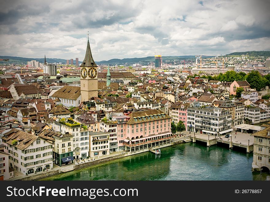 Panoramic view on the Old Town in ZÃ¼rich. Panoramic view on the Old Town in ZÃ¼rich