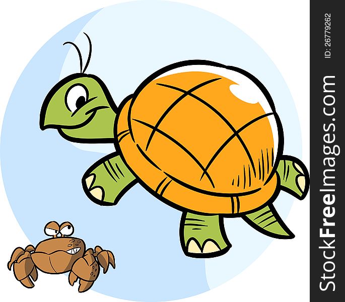 The illustration shows cartoon turtle and funny crab. Illustration done on separate layers. The illustration shows cartoon turtle and funny crab. Illustration done on separate layers.
