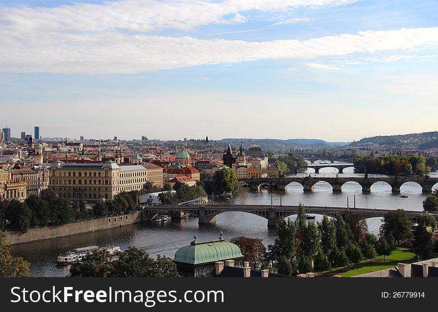 Wonderful panorama of Prague bridges