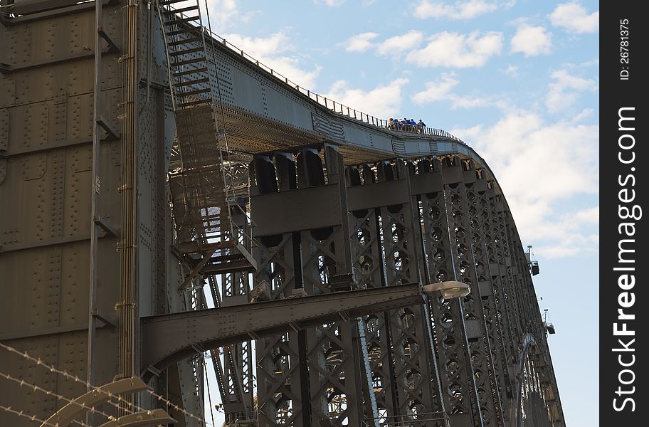 View of the Sydney Harbour Bridge with climbers