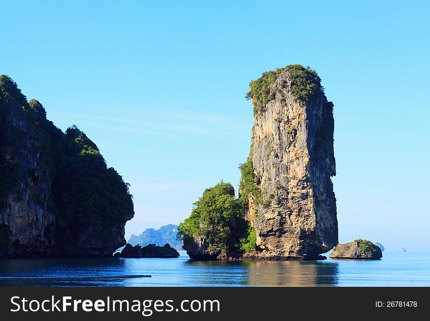 Stone rock in the sea. Krabi Province, Thailand.