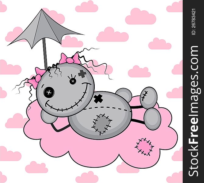 Monster girl on a cloud under the umbrella