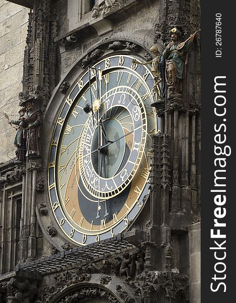 The view of the Astronomical clock in Prague, the capital of the Czech Republic. The view of the Astronomical clock in Prague, the capital of the Czech Republic