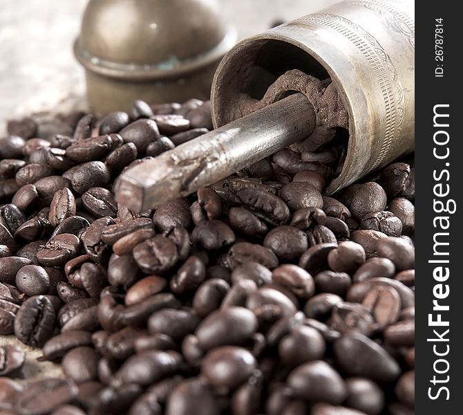 Close-up of an old-fashioned coffee grinder