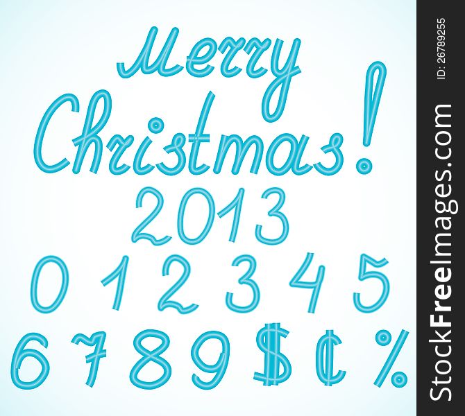 Volume neon numbers, signs and inscription Merry Christmas