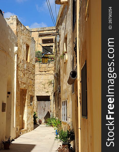 A pretty street in the old city of Victoria, Gozo Island, Malta. A pretty street in the old city of Victoria, Gozo Island, Malta.