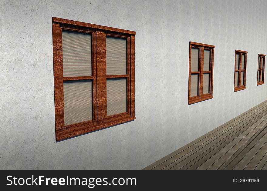 Closed windows in a concrete wall