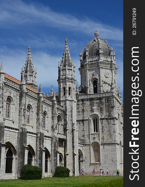 The towers of the ancient Monastery of Jeronimos in Lisbon, Portugal. The towers of the ancient Monastery of Jeronimos in Lisbon, Portugal