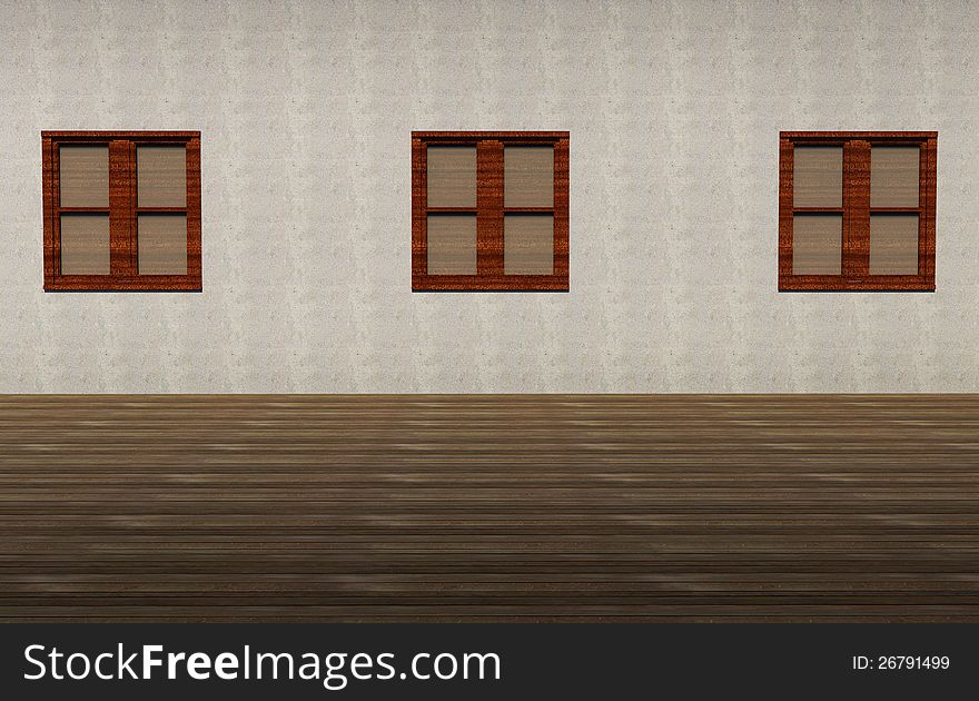 Three windows in grunge interior