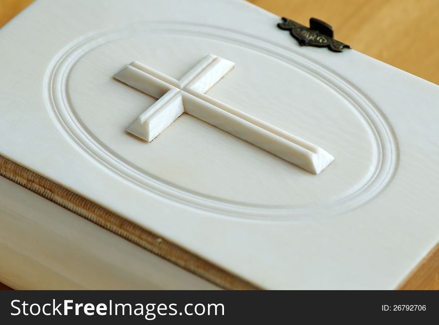 Antique Book of Common Prayer in ivory with cross and lock. Antique Book of Common Prayer in ivory with cross and lock