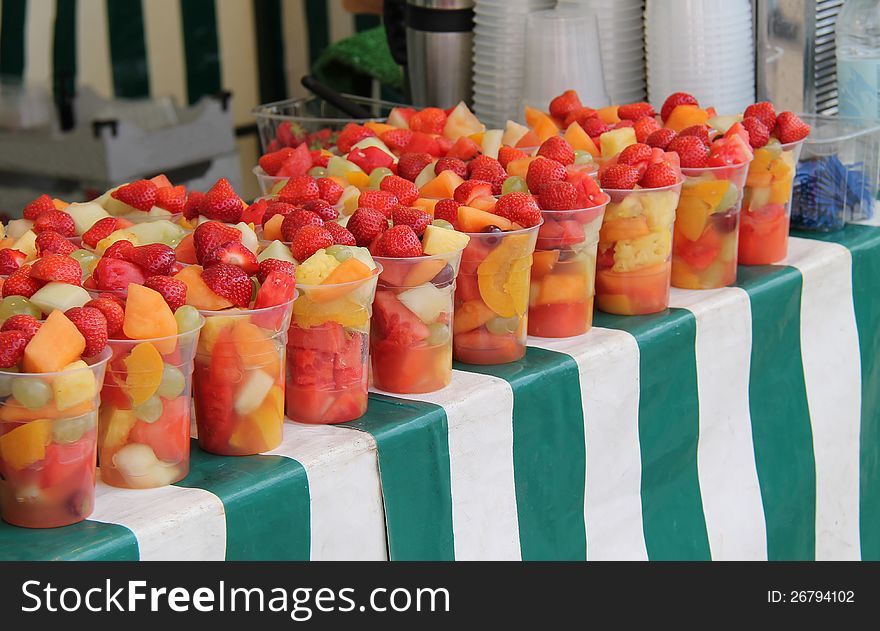 Refreshing Tubs of Fresh Fruit Salad for Sale. Refreshing Tubs of Fresh Fruit Salad for Sale.