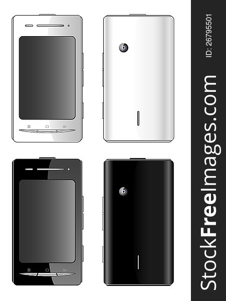 Two mobile touch phones, black and white, in the vector. Two mobile touch phones, black and white, in the vector