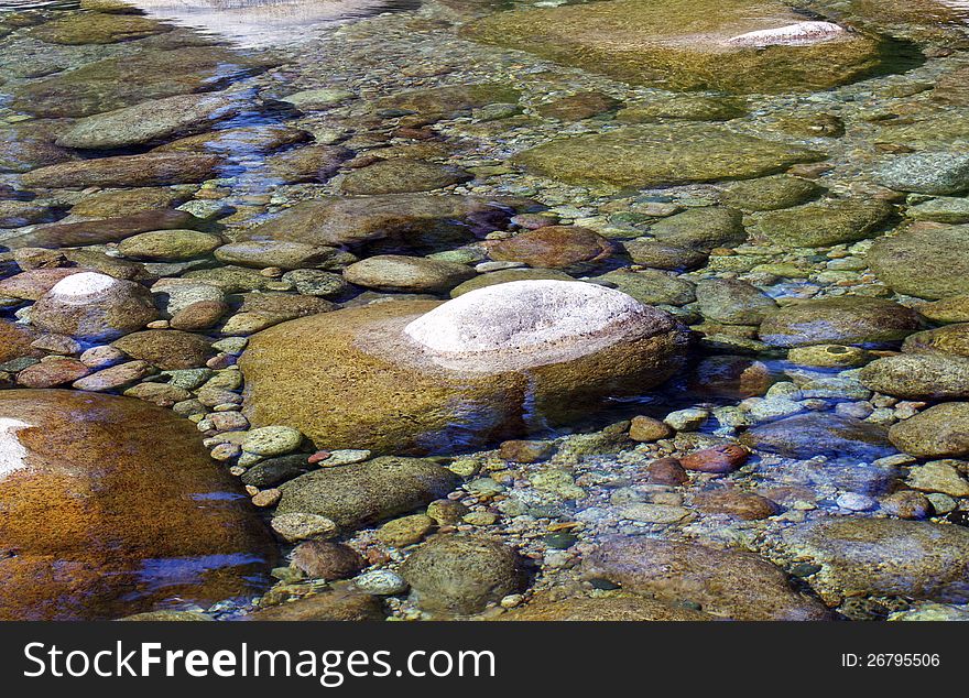 Beautiful pebbles in mountain's river, Corsica, France