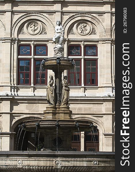 The fountain at the Opera theater Vienna Austria