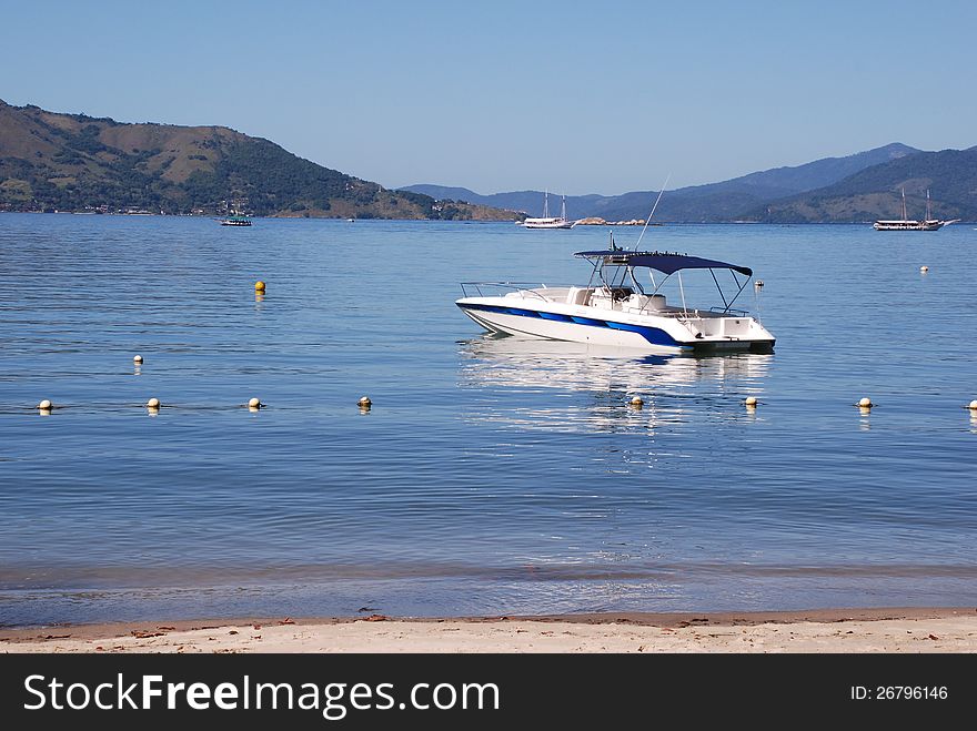 Speed boat in the bay of Angra Brazil